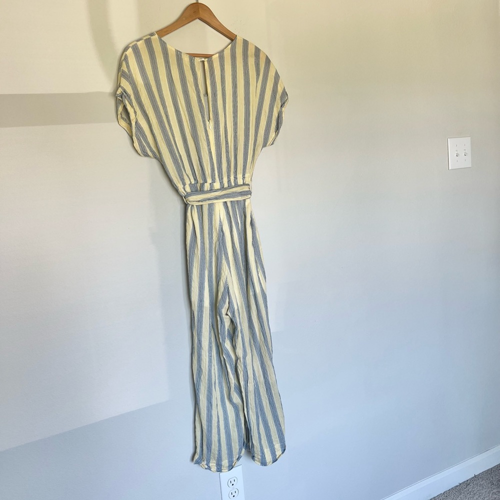 Stevie Hender Yellow Blue Stripe Wide Leg Jumpsuit with Tie Waist - Picture 4 of 4